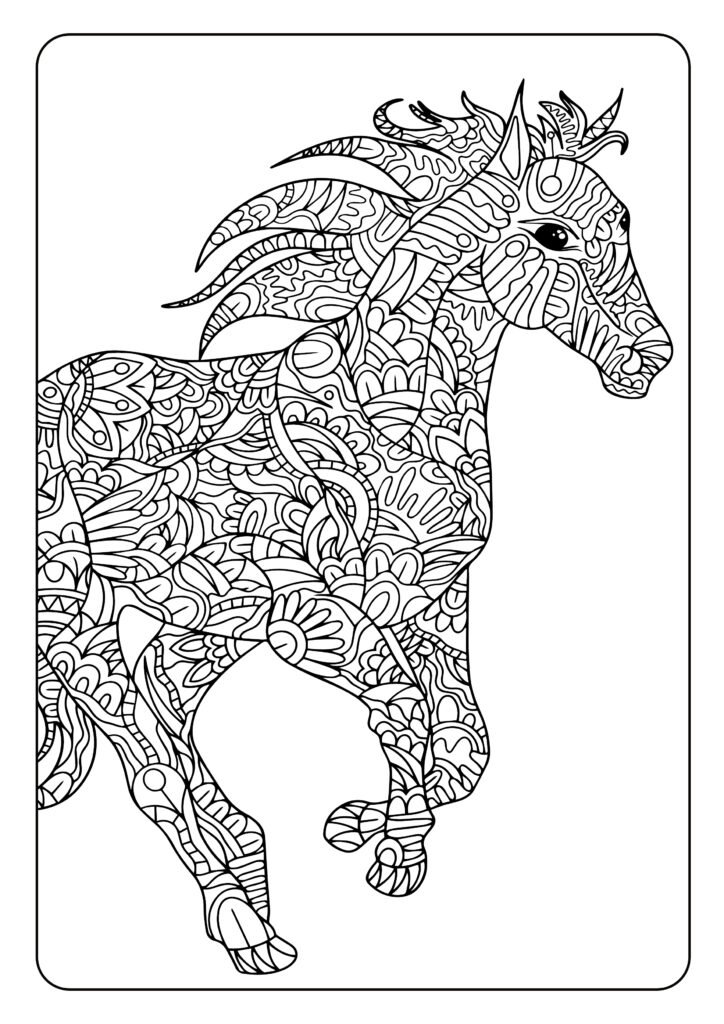 Mein Pferde Mandala Malbuch: 50 wunderschöne Pferde-Mandalas für Kinder zum Ausmalen und Entspannen.