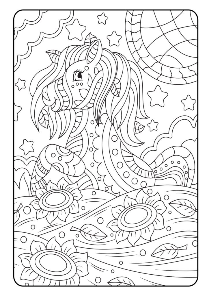 Mein Pony Mandala Malbuch: 50 tolle und anspruchsvolle Pony-Mandalas für Kinder zum Ausmalen und Entspannen.