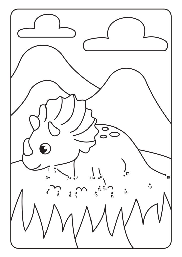 Von Punkt zu Punkt: Lerne die Zahlen von 1 bis 20 spielerisch mit liebevoll gestalteten Dino-Motiven kennen.