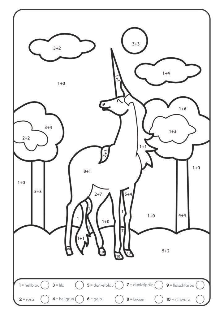 Malen nach Zahlen: Plus-Rechnen im Zahlenraum von 1 - 10 mit tollen Einhornmotiven trainieren. (Rechenfreude, Band 7)