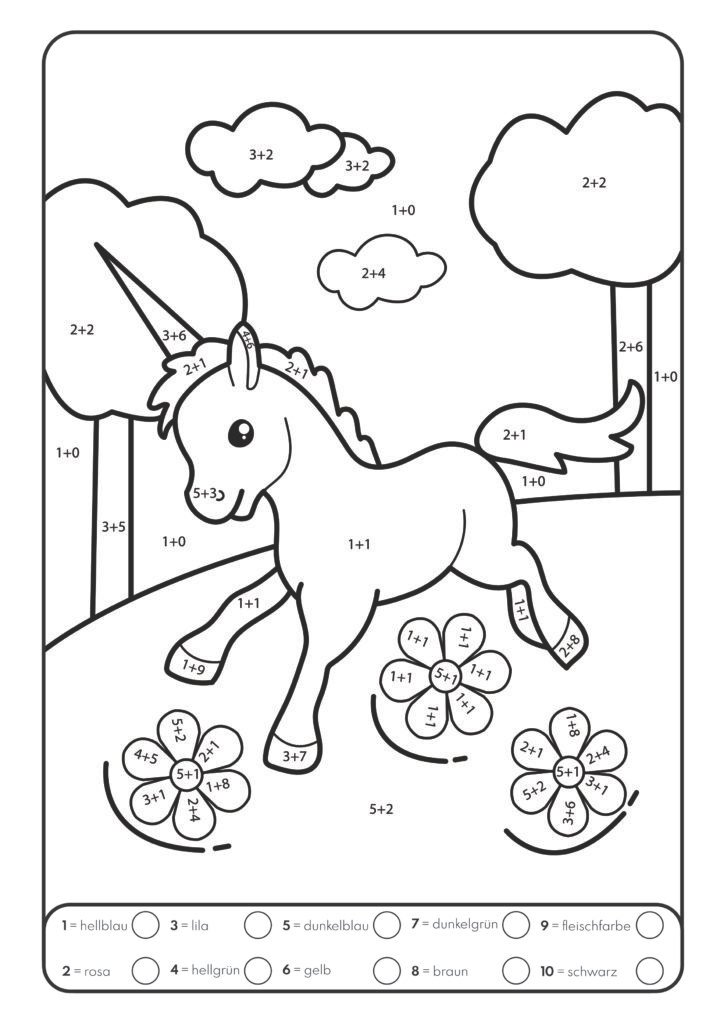 Malen nach Zahlen: Plus-Rechnen im Zahlenraum von 1 - 10 mit tollen Einhornmotiven trainieren. (Rechenfreude, Band 7)